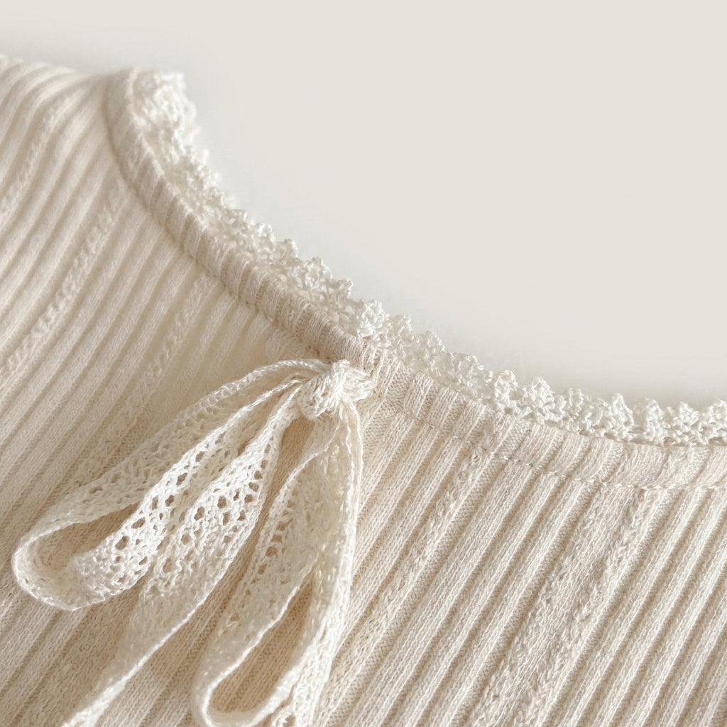 Ribbed Lace Trim T Shirt