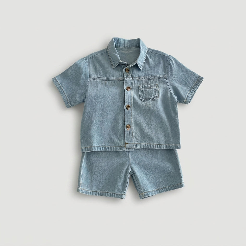 Denim Shirt and Shorts Set