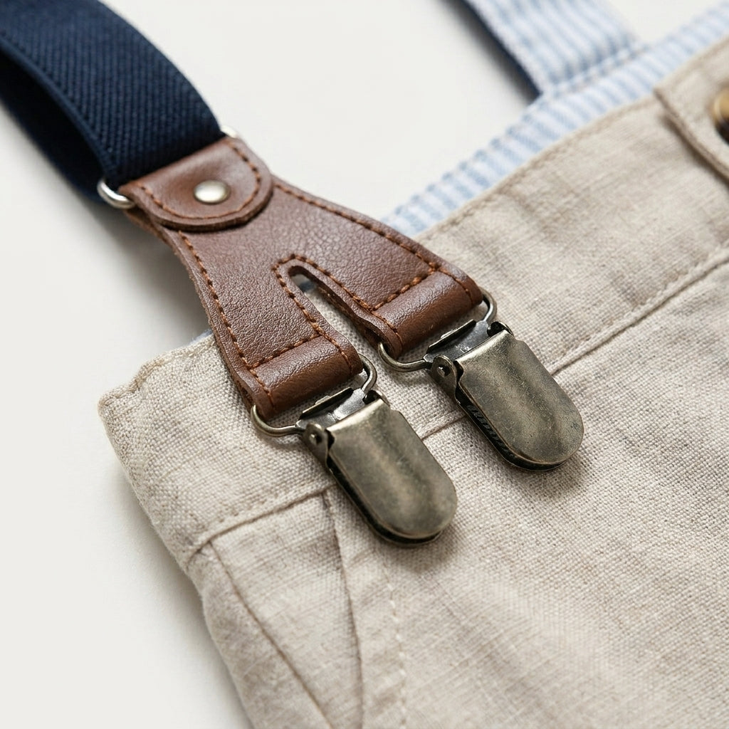Striped Shirt and Suspender Shorts Set
