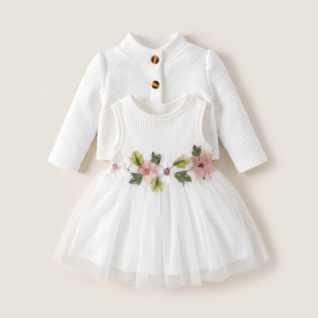 Baby Girl Floral Dress Set | Embroidered Tulle Dress with Cardigan | 65% Cotton | Special Occasion Outfit | Little-rowan Little Rowan Baby Girl Floral Dress Set | Embroidered Tulle Dress with Cardigan | 65% Cotton | Special Occasion Outfit | Little-rowan Little Rowan