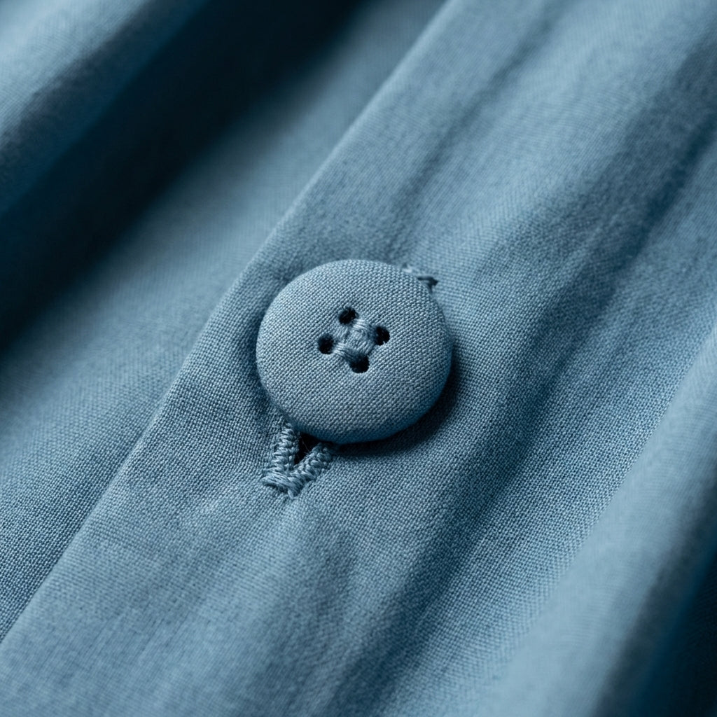 Cotton Puff Sleeve Button Dress