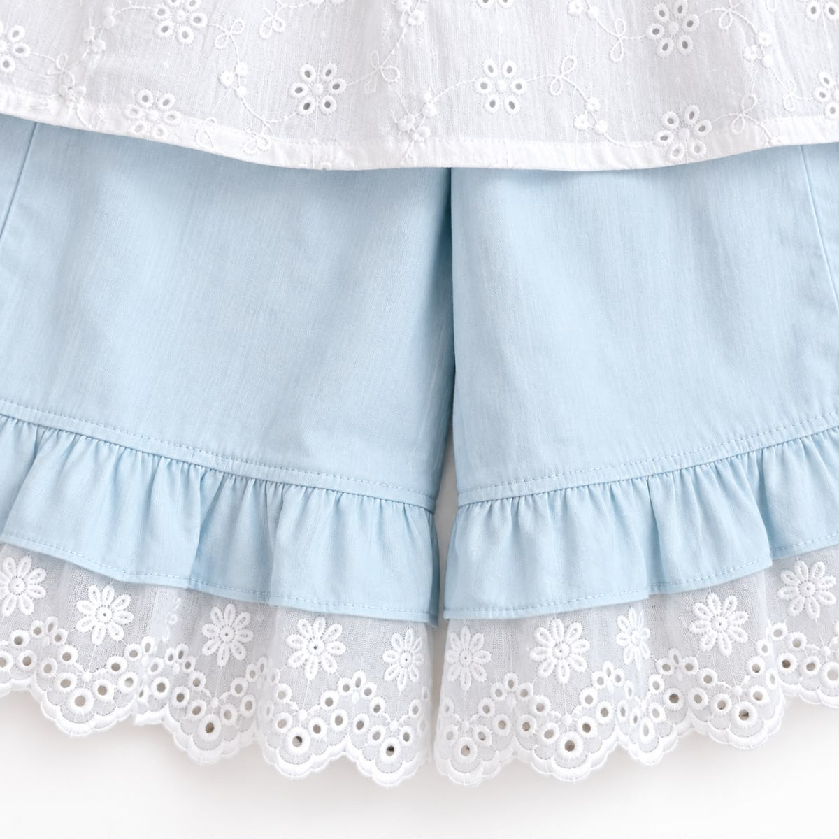 Eyelet Top and Blue Pants Set
