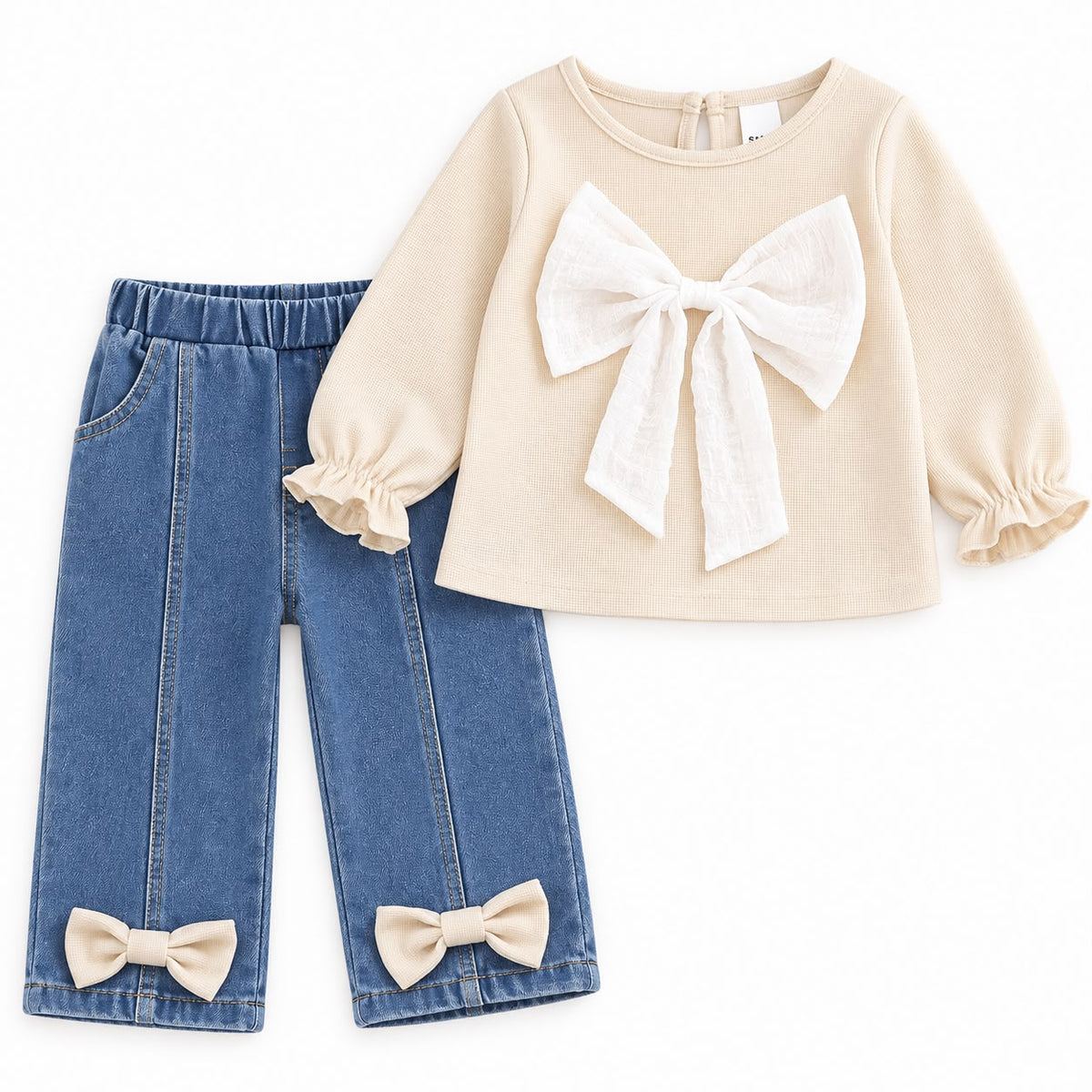 Bow Top and Wide Leg Jeans Set