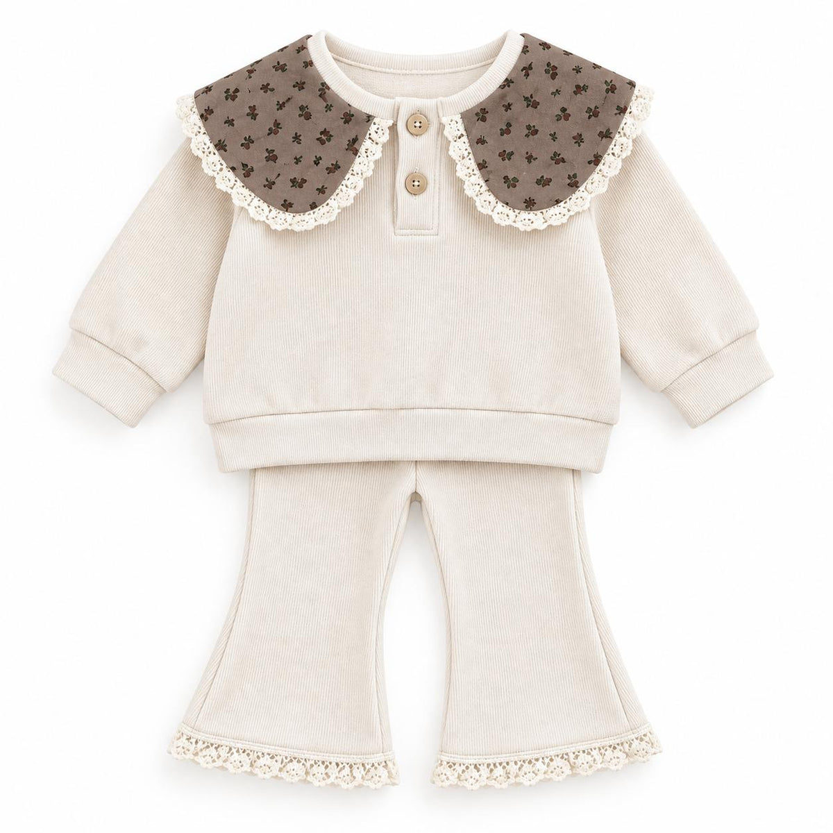 Lace Detail Top and Flared Pants Set