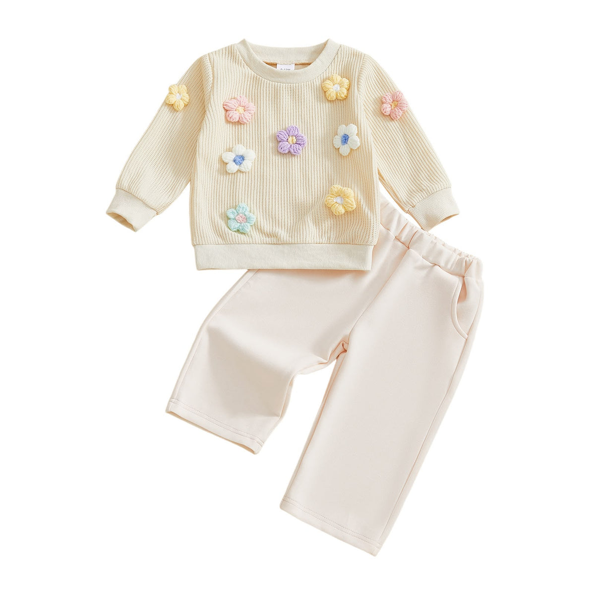 Knit Flower Sweater and Pants Set