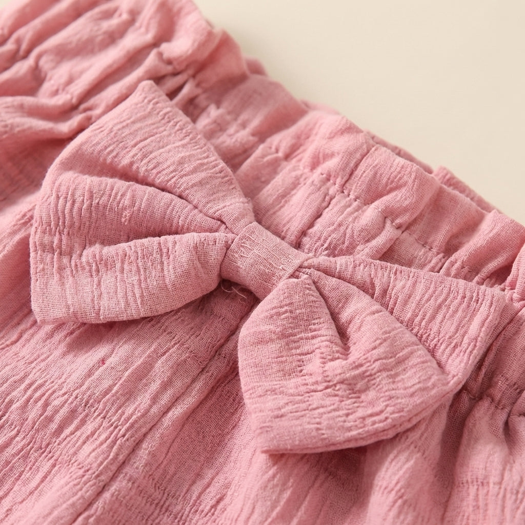 Girls Bow Detail Shorts Set