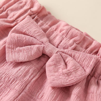 Girls Bow Detail Shorts Set