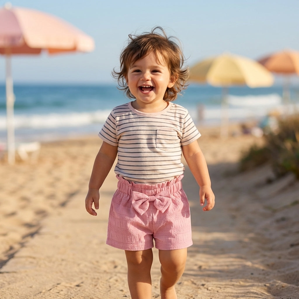 Girls Bow Detail Shorts Set