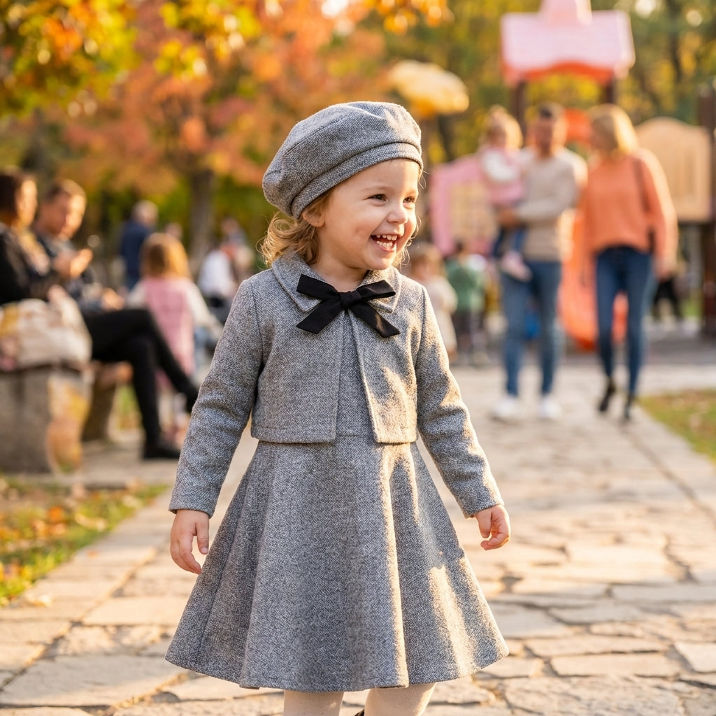 Girls Tweed Dress Set with Jacket and Hat
