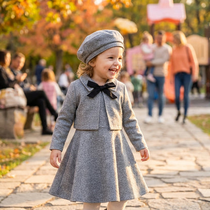 Girls Tweed Dress Set with Jacket and Hat