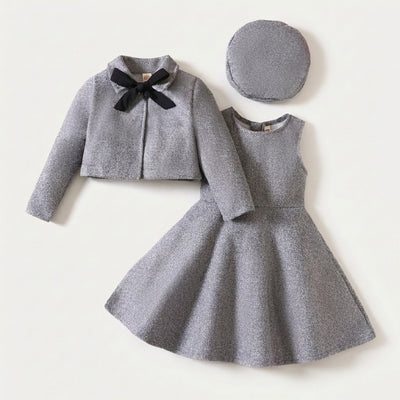 Girls Tweed Dress Set with Jacket and Hat