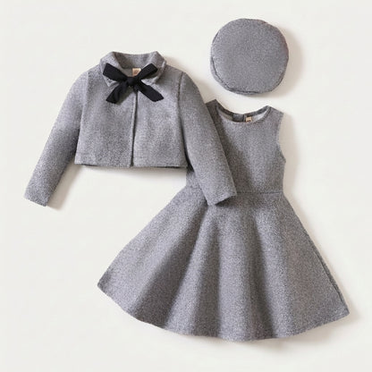 Girls Tweed Dress Set with Jacket and Hat