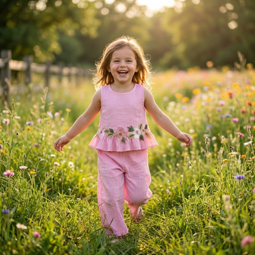 Pink Floral Peplum Top and Pants Set