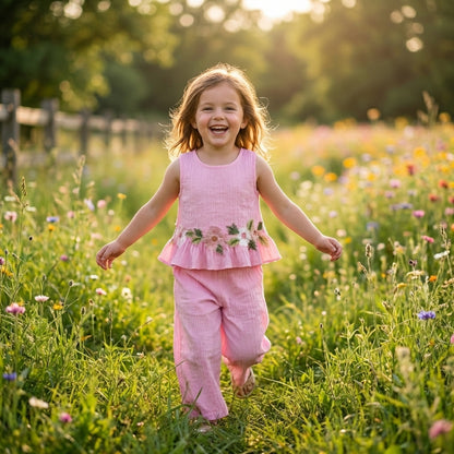 Pink Floral Peplum Top and Pants Set
