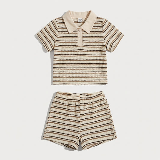 Striped Polo Shirt and Shorts Set