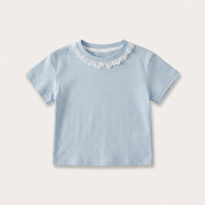 Lace Collar Cotton T Shirt