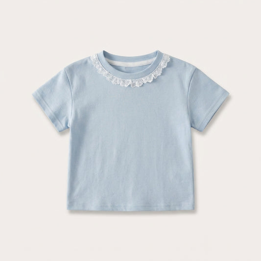 Lace Collar Cotton T Shirt