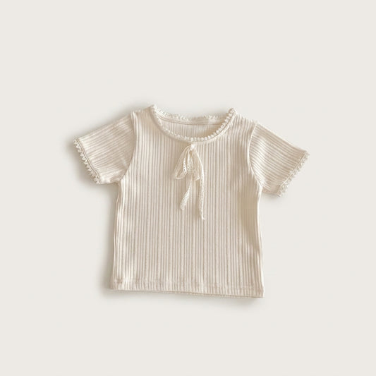 Ribbed Lace Trim T Shirt