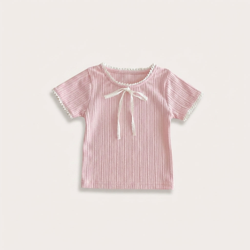 Ribbed Lace Trim T Shirt