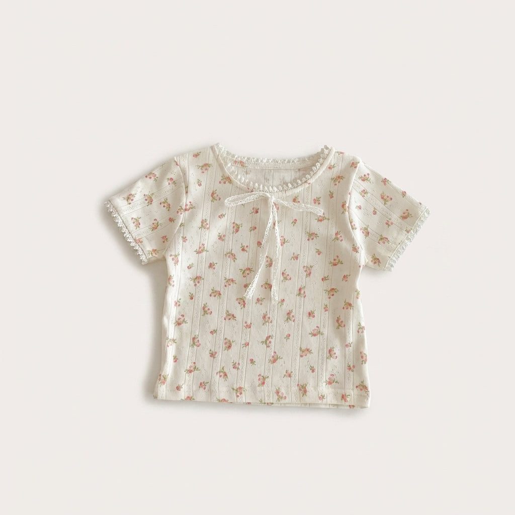 Ribbed Lace Trim T Shirt