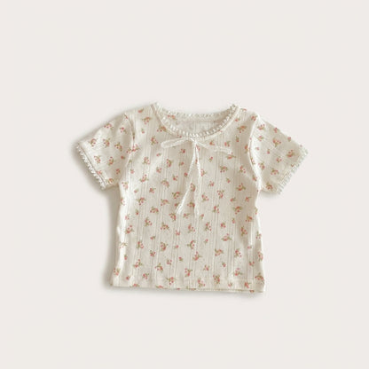 Ribbed Lace Trim T Shirt
