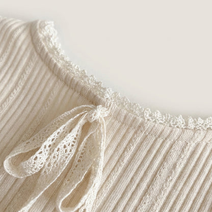 Ribbed Lace Trim T Shirt