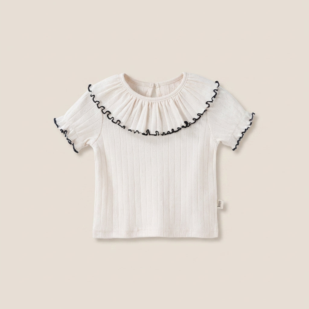 Ruffle Collar Cotton T Shirt