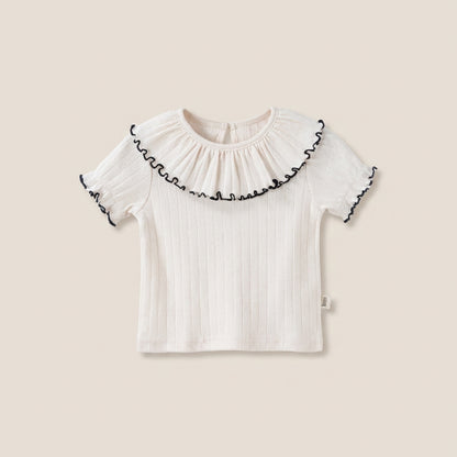 Ruffle Collar Cotton T Shirt