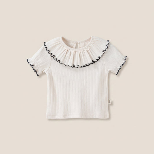 Ruffle Collar Cotton T Shirt