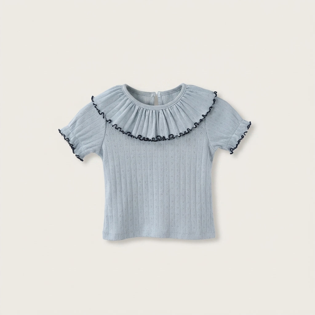 Ruffle Collar Cotton T Shirt