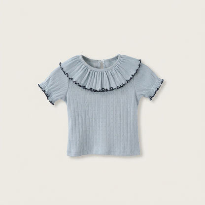 Ruffle Collar Cotton T Shirt