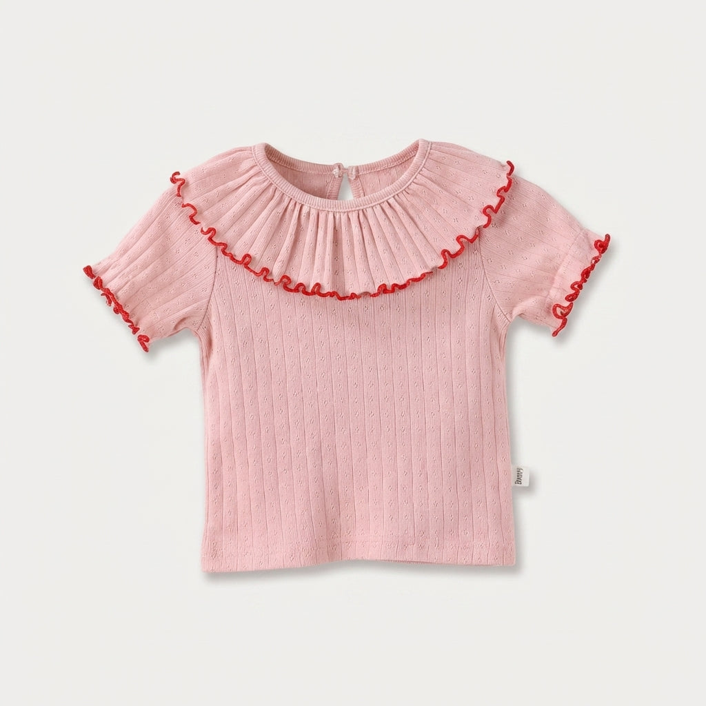 Ruffle Collar Cotton T Shirt