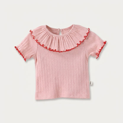 Ruffle Collar Cotton T Shirt