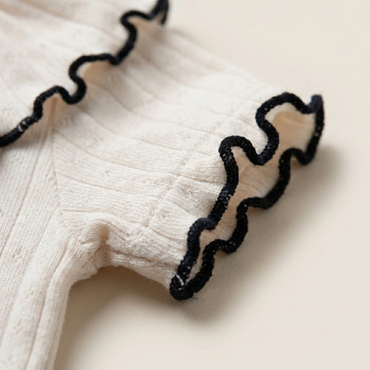 Ruffle Collar Cotton T Shirt