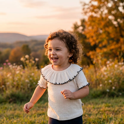 Ruffle Collar Cotton T Shirt