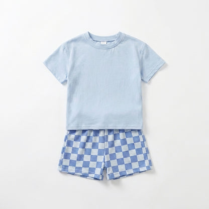 Cotton Tee and Check Shorts Set