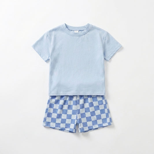 Cotton Tee and Check Shorts Set