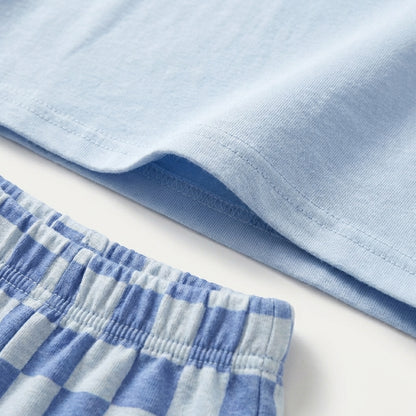 Cotton Tee and Check Shorts Set