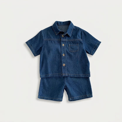 Denim Shirt and Shorts Set