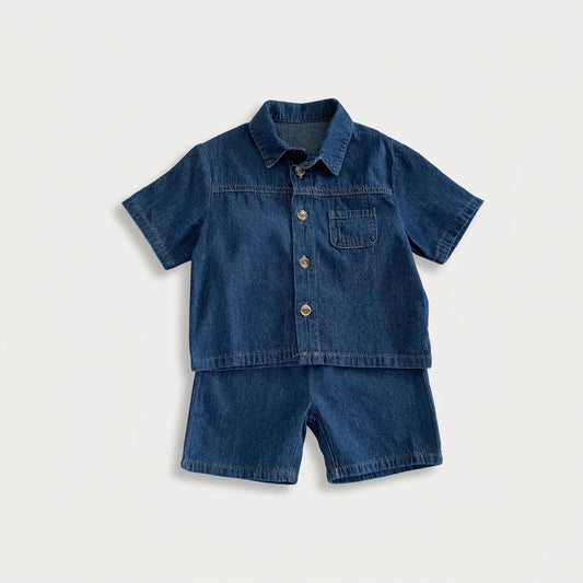 Denim Shirt and Shorts Set