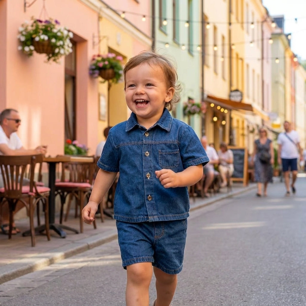 Denim Shirt and Shorts Set