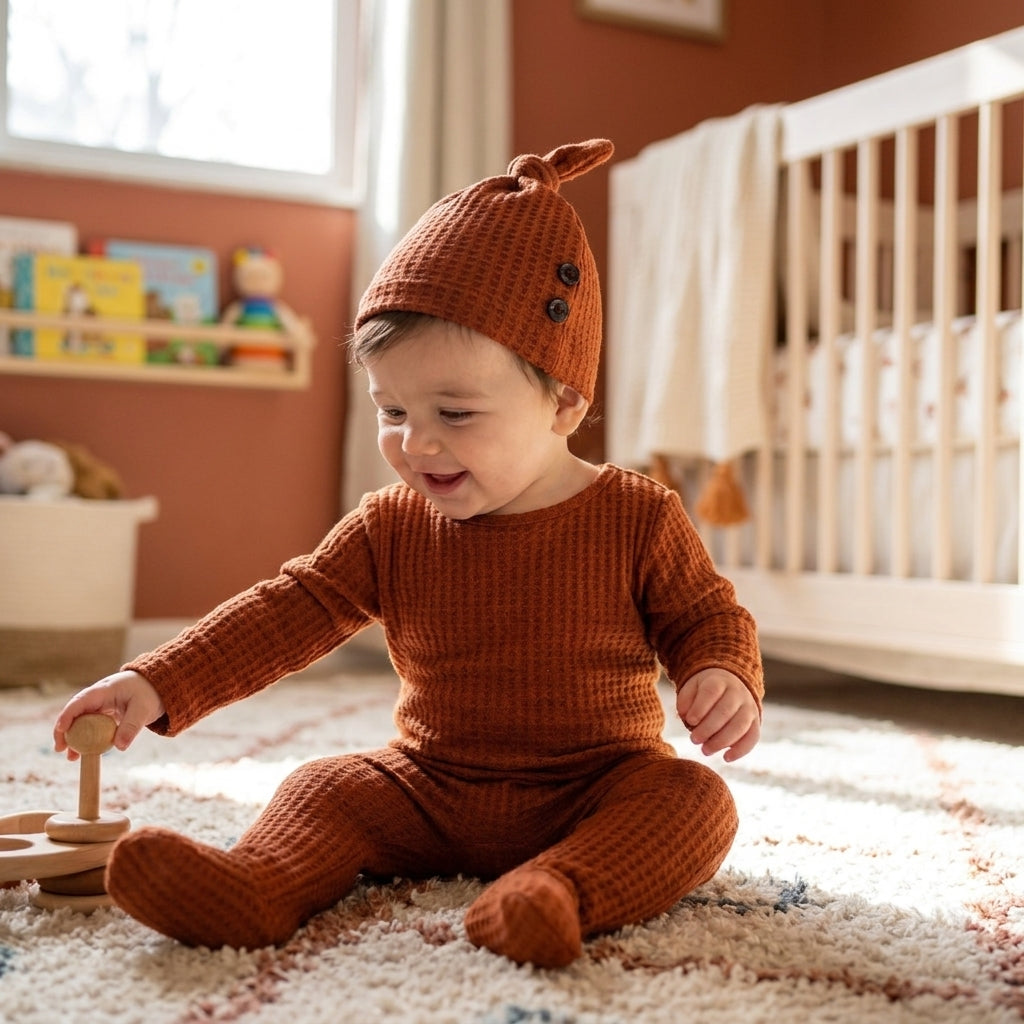 Baby Waffle Knit Jumpsuit Set