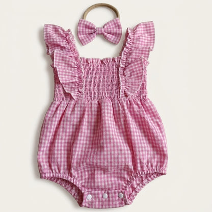 Plaid Baby Romper with Headband