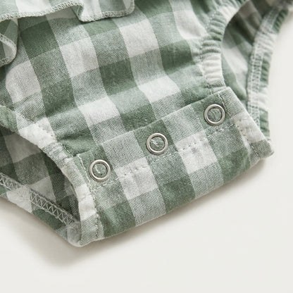 Plaid Baby Romper with Headband