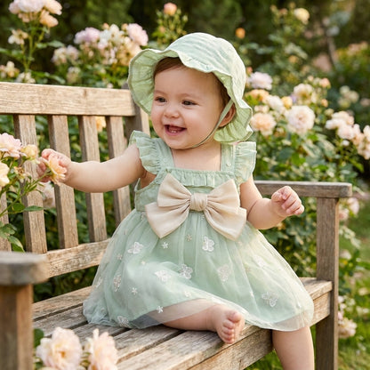 Green Butterfly Baby Dress Set