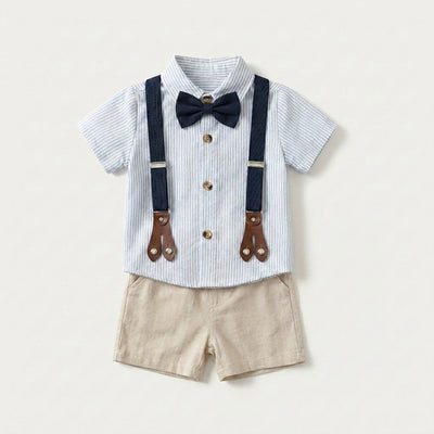 Striped Shirt and Suspender Shorts Set