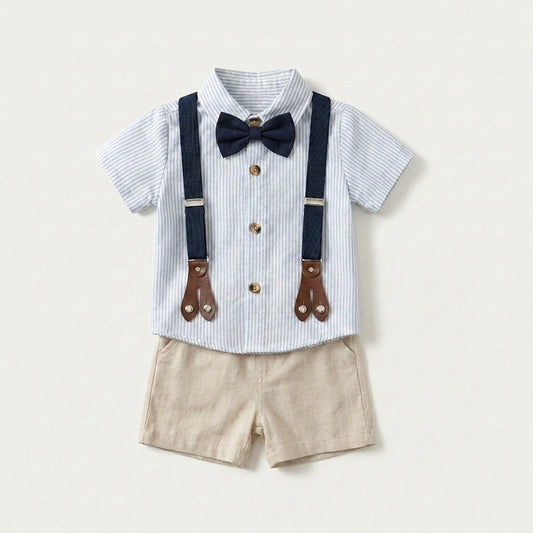 Striped Shirt and Suspender Shorts Set