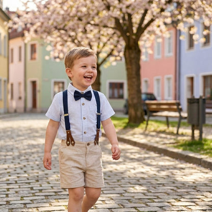 Striped Shirt and Suspender Shorts Set
