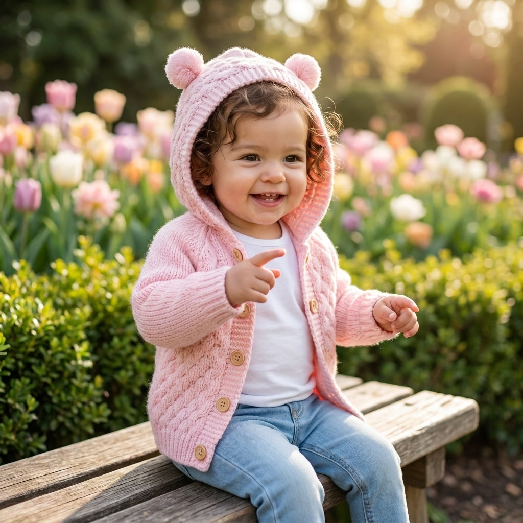 Bear Hood Knit Cardigan