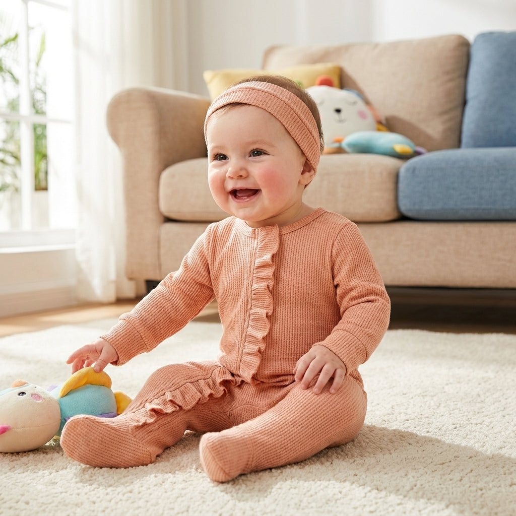 Ruffle Zip Footed Romper Set